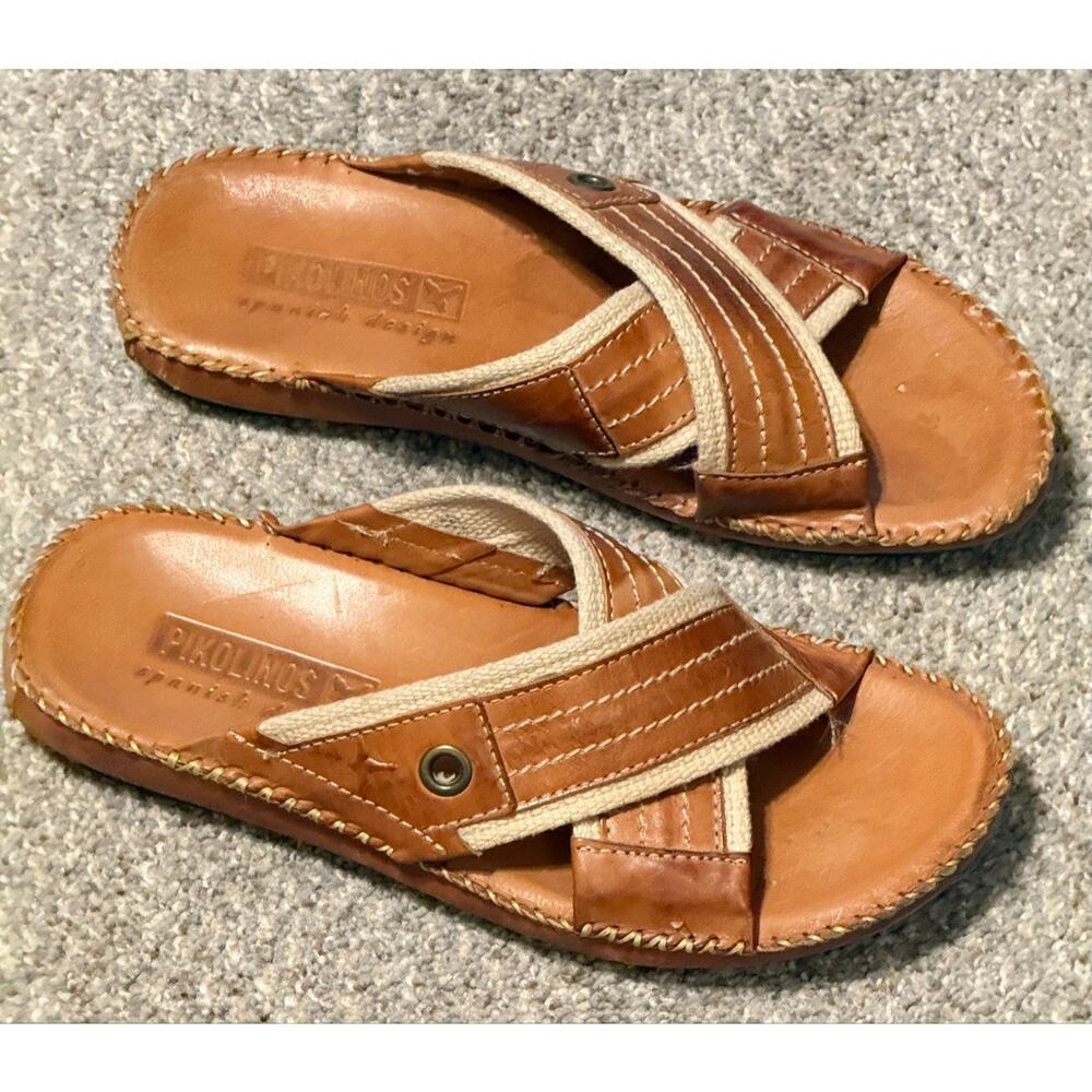 Pikolinos Leather Slide Sandals Men’s Brown Comfort Spain - size EU43/US10.5